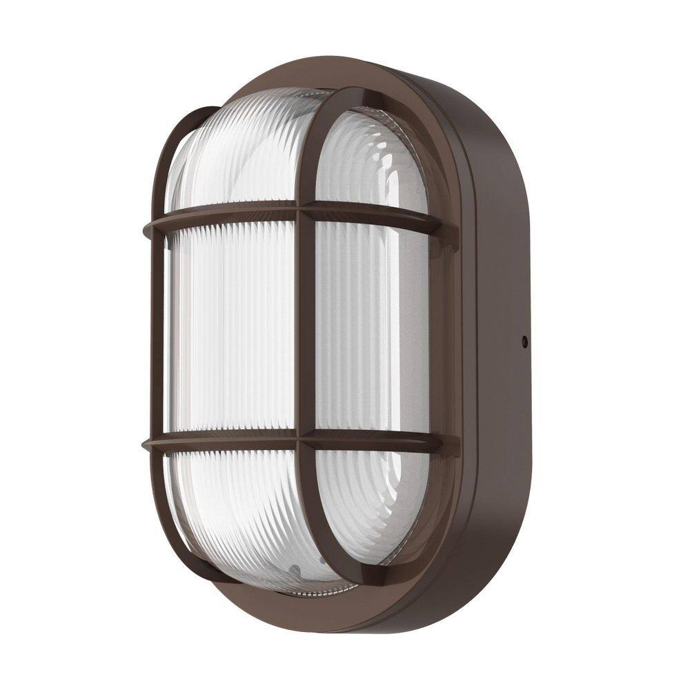 Classic 9.6 in. Brown Oval Dusk o Dawn Bulkhead Outdoor Sconce with Frosted Glass Lens, Hardwired, Integrated LED Bulb price history on PriceWatchPro