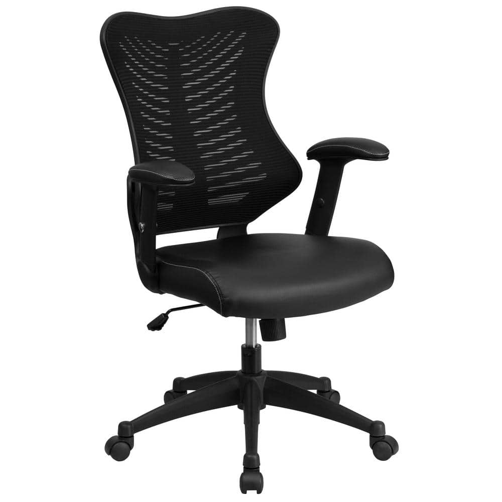 Faux Leather Swivel Ergonomic Office Chair in Black