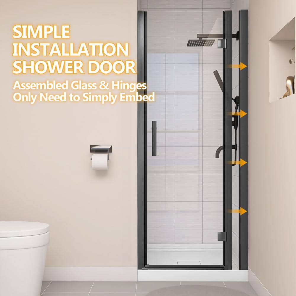 Matte Black Frameless Pivot Shower Door with Clear Glass, 32" x 72"