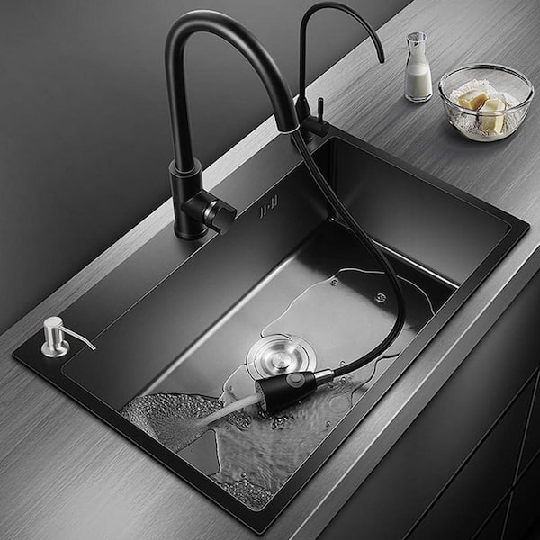 Wudkey 21.7 in. Dual Mount Single Bowl in Black Stainless Steel