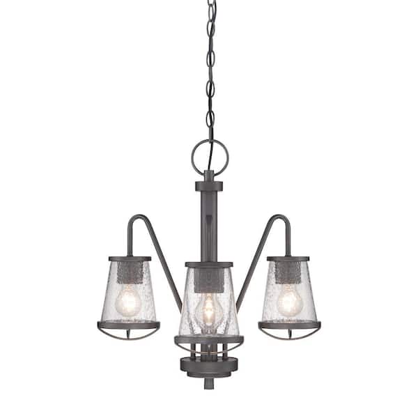 Designers Fountain Darby 3-Light Farmhouse Weathered Iron with Clear Seedy Glass Shades Chandelier For Dining Rooms