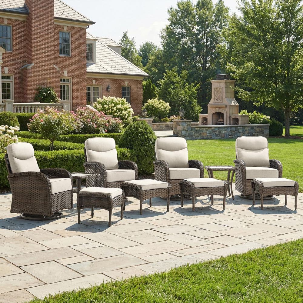 Goyal Brown 10-Piece Wicker Outdoor Patio Conversation Swivel Rocking Glider Chair Sets with Beige Cushions price history on PriceWatchPro