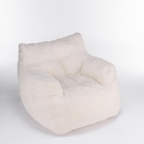 Ivory Teddy Fabric Large (39.37 in. x 37 in. x 27.56 in.) Bean Bag durable construction easy to install