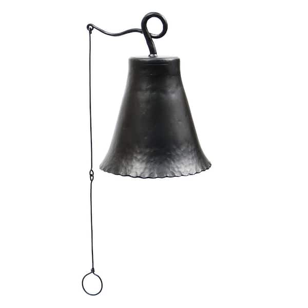 Old Time Farmhouse Style Wrought Iron Large Bell, 11.75 in. Tall, Graphite Powder Coat Finish