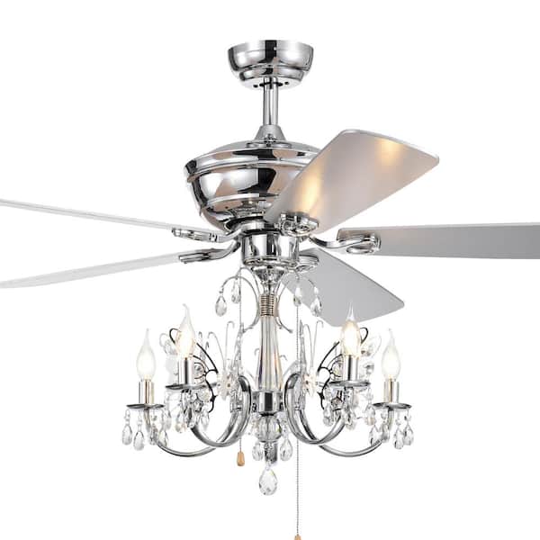 Warehouse of Tiffany Silver Orchid Finlayson 52 in. Indoor Chrome Hand Pull Chain Ceiling Fan with Light Kit