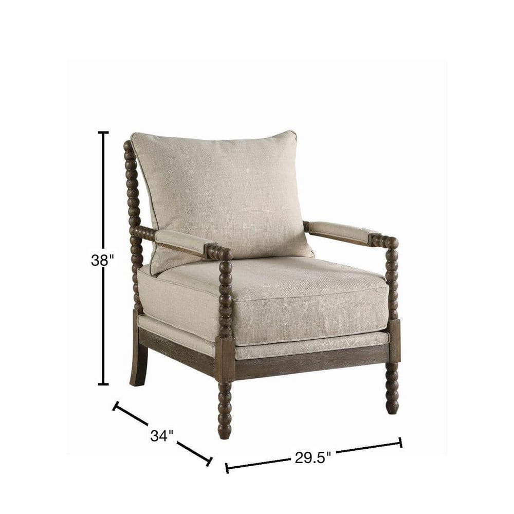Beige and Brown Wood Spindle Accent Chair