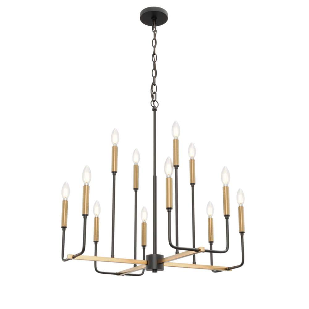 29.92 in. 12-Light Modern Black Farmhouse Candle Chandelier Rustic Industri