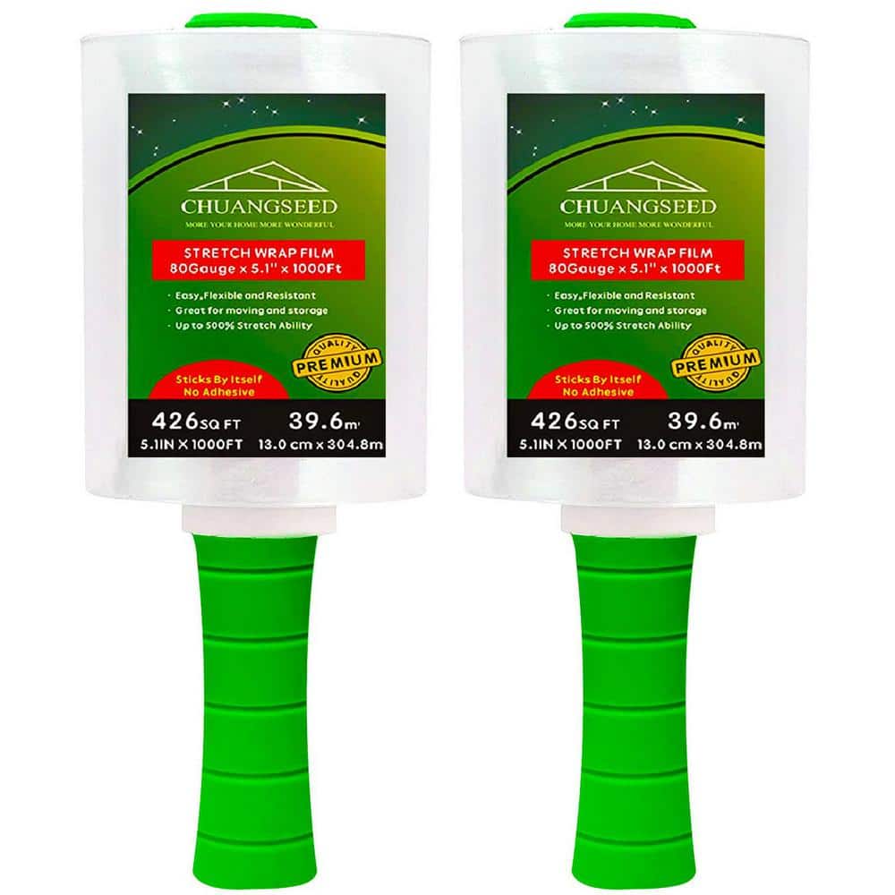 5.1 in. x 1000 ft. 80 Gauge Industrial Clear Stretch Wrap, Durable Self-Adh