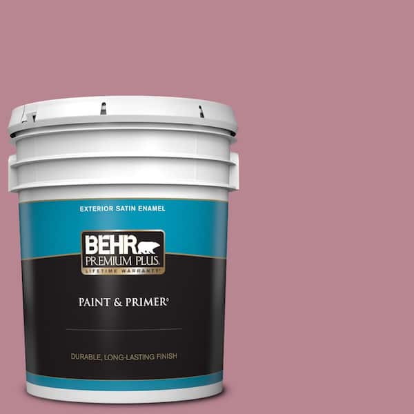 BEHR PREMIUM PLUS 5 gal. #BIC-19 Berry Blush Satin Enamel Exterior Paint & Primer