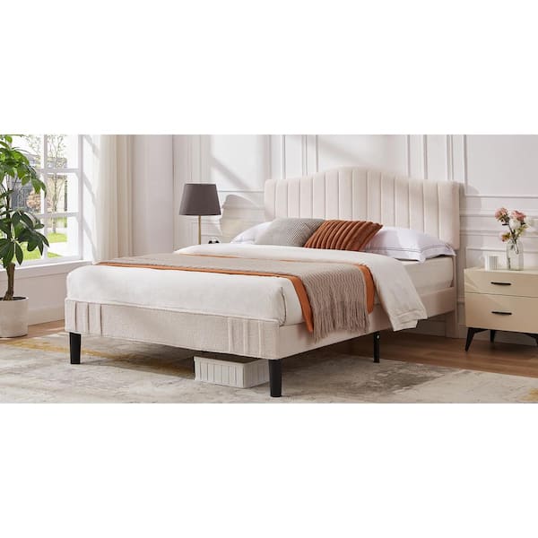 VECELO Upholstered Platform Bed Frame with Height-Adjustable Cotton an