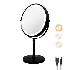 8 in. W x 8 in. H Round 10X Magnifying Double Sided Bathroom Makeup Mirror 3 Colors Touch Dimmable LED in Black