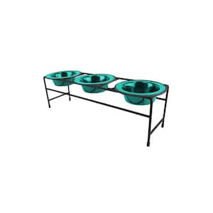 Modern Triple Diner Feeder with Stainless Steel Cat/Dog Bowls, Caribbean Teal