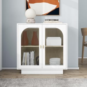 2 Storage Cabinet with Glass Door for Living Room, Dining Room, Study in White,Pantry Organizer