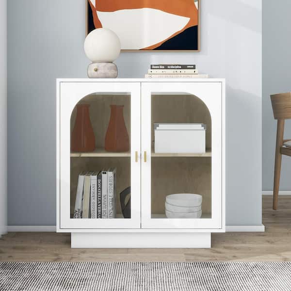 Tileon 2 Storage Cabinet with Glass Door for Living Room, Dining Room, Study in White,Pantry Organizer