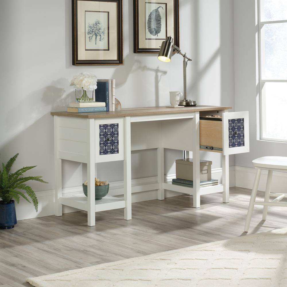 Cottage Road Soft White Engineered Wood Desk with Drawer and Filing Cabinet