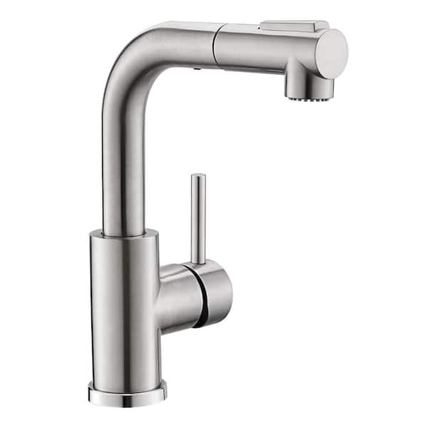 Unbranded Single-Handle Single Hole Pull Down Sprayer Kitchen Faucet, Bar Faucet with 2 Mode Sprayer in Brushed Nickel
