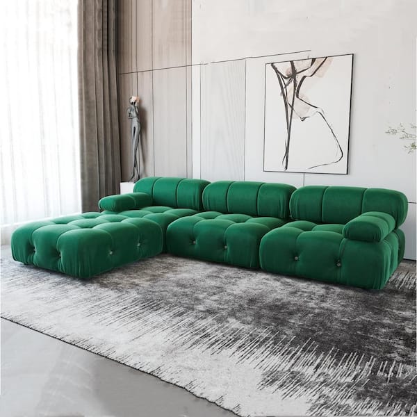 Magic Home 104 in. Flared Arm 4 Piece Velvet L Shaped Sectional Sofa in Green MH SF105GN