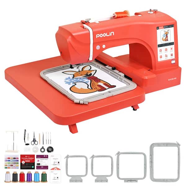 Poolin EOC06RE Computerized Embroidery Machine with 7 in. Touchscreen, 7.9 in. x 11 in. Embroidery Area and Wi-Fi