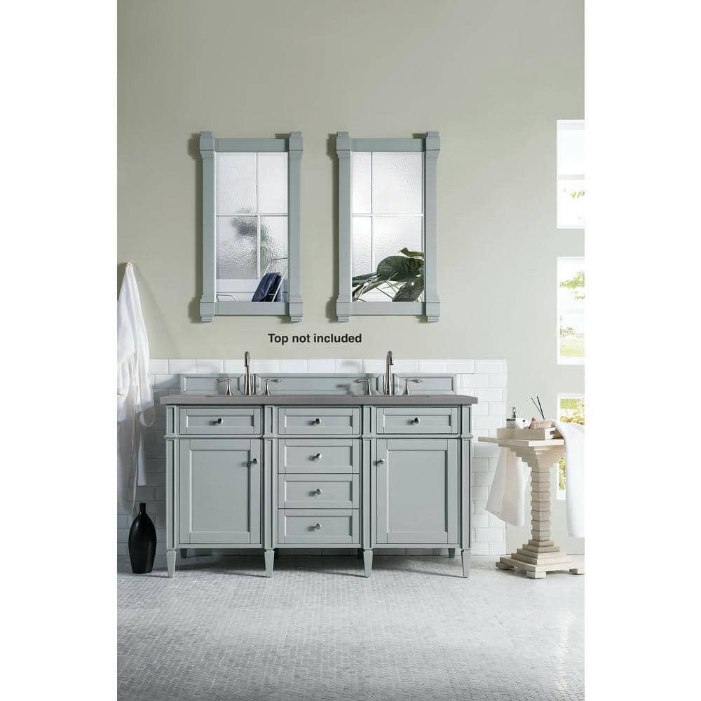 Urban Gray 60" Double Freestanding Solid Surface Vanity with Plywood Base