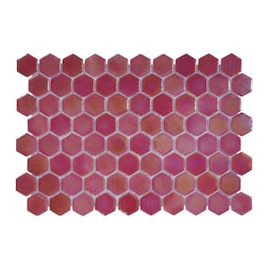 Glass Tile LOVE Burning Love Red 12 in. X 12 in. Hex Glossy Glass Mosaic Tile for Walls, Floors and Pools