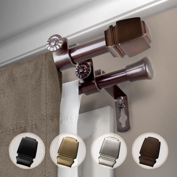 EMOH 84 in. - 120 in. Adjustable Double Curtain Rod 5/8 in. Dia in Cocoa with Judson Finials