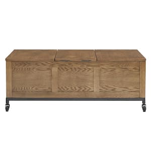 47 in. Oak Trunk Rectangular Wood Top Coffee Table with Iron Casters