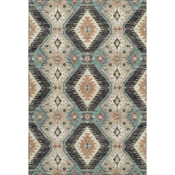 Mayfield Premium Machine Washable Abstract AMF2210 Black 3 ft. x 5 ft. Area Rug