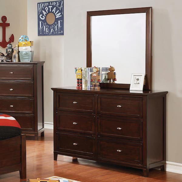 Furniture of America Sparta Brown Cherry 6-Drawer 47.63 in. Wide Kids Dresser with Mirror