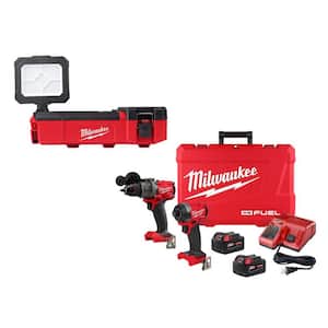 M12 12V Lithium-Ion Cordless PACKOUT Flood Light W/USB Charging & M18 FUEL Hammer Drill/Impact Driver Combo Kit (2-Tool)