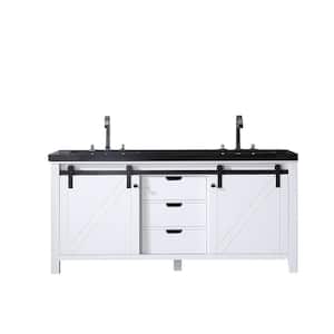 Dallas 72 in. W x 22 in. D x 34 in. H Double Bath Vanity in White with Black Granite Top with Black Sinks