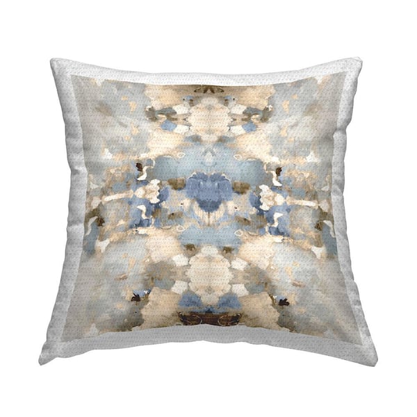 Blue Boho Modern Pattern Beige Square Outdoor Throw Pillow