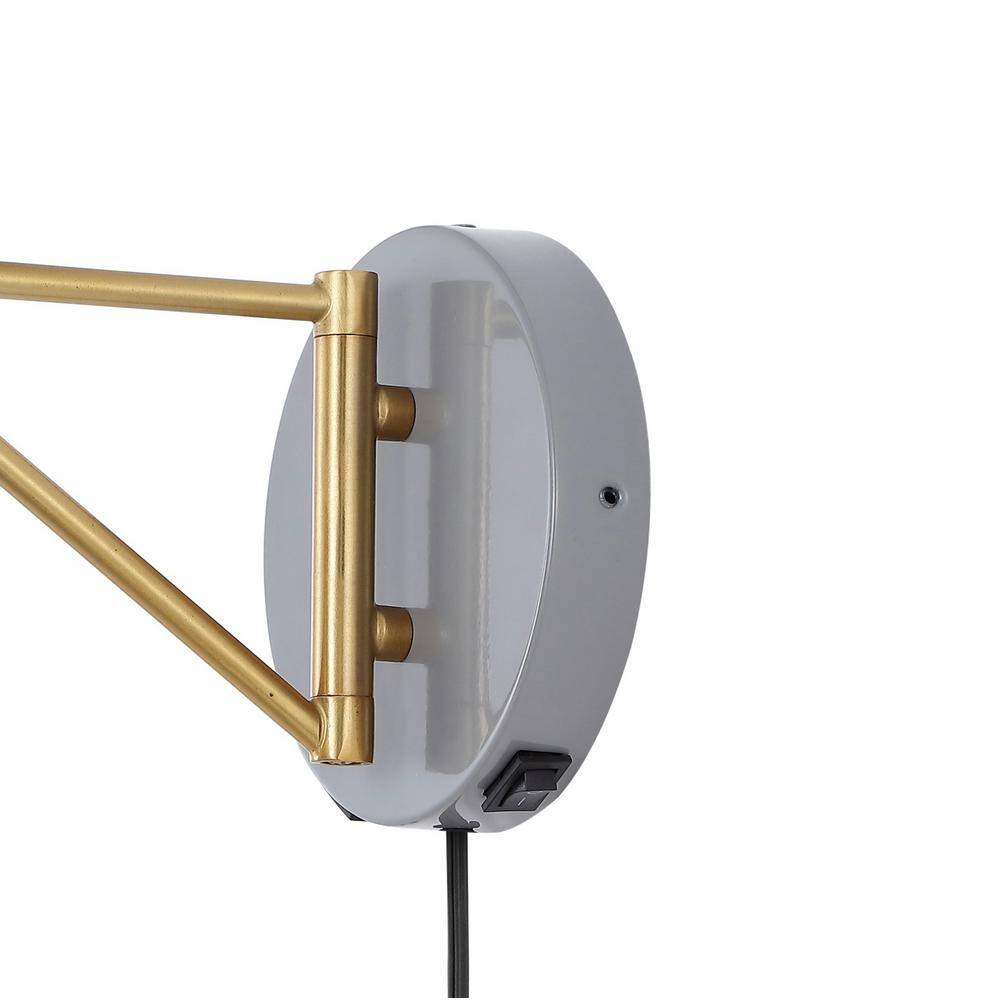 Gray and Brass Gold Swing Arm Wall Sconce with USB Port