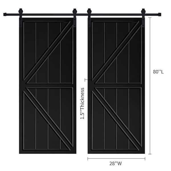Double Modern K Frame 28 in. x 80 in. MDF Black Barn Sliding Door With Hardware kit