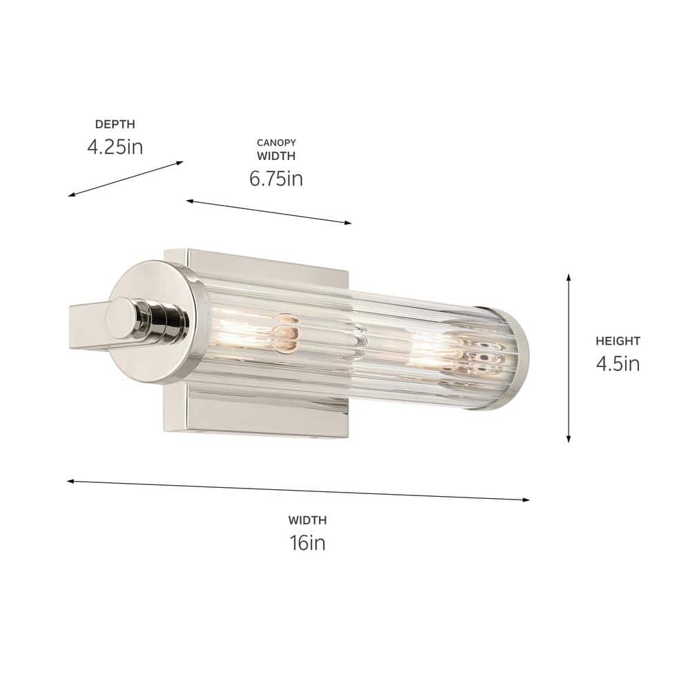 Polished Nickel Cylinder Wall Sconce with Clear Fluted Glass