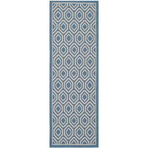 Courtyard Blue/Beige 2 ft. x 12 ft. Kilim Tribal Indoor/Outdoor Patio  Runner Rug