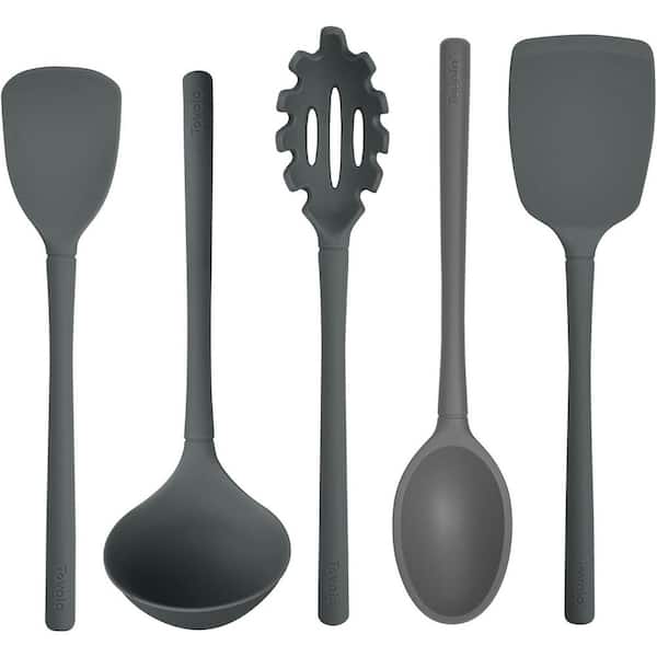 Flex-Core 5-Piece Silicone Cooking Tool Set, Charcoal