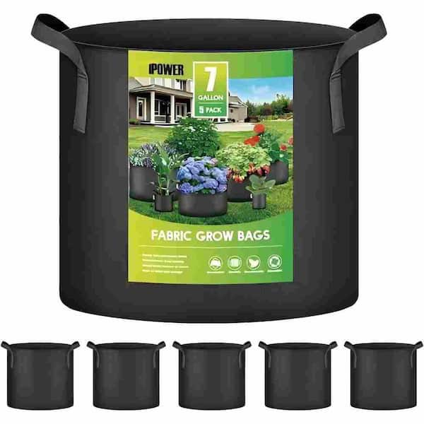 5-Pack 7 Gal. Grow Bags Nonwoven Fabric Pots Aeration Container with Strap Handles for Garden and Planting in Black