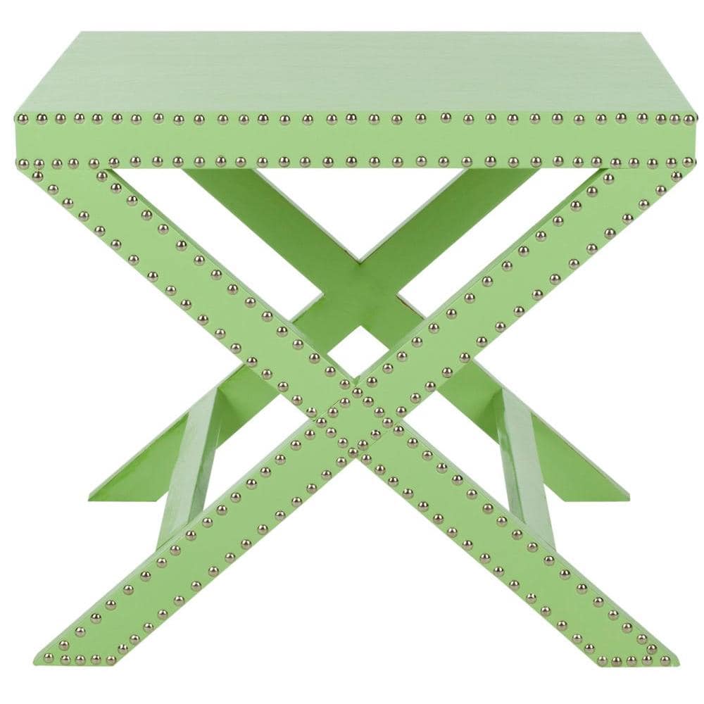 Jeanine Light Green Wood and Metal X-Base Accent Table