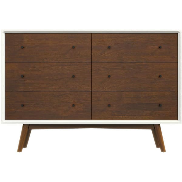 Francesca 6-Drawer White Solid Wood Mid-Century Dresser (33 in. x 15.6 in. x 47.1 in.)