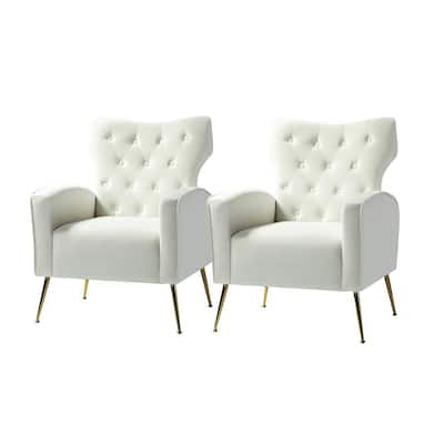 Brion Ivory Accent Wingback Chair with Button Tufted Back (Set of 2)