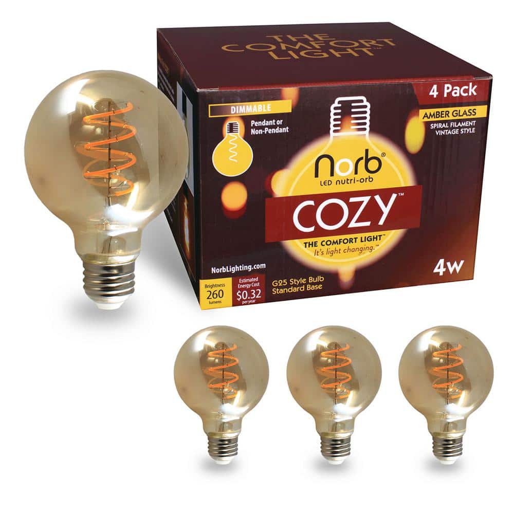 NorbCOZY 4W Equivalent Relaxing G25 2200K Dimmable Warm Amber Spiral Cozy V