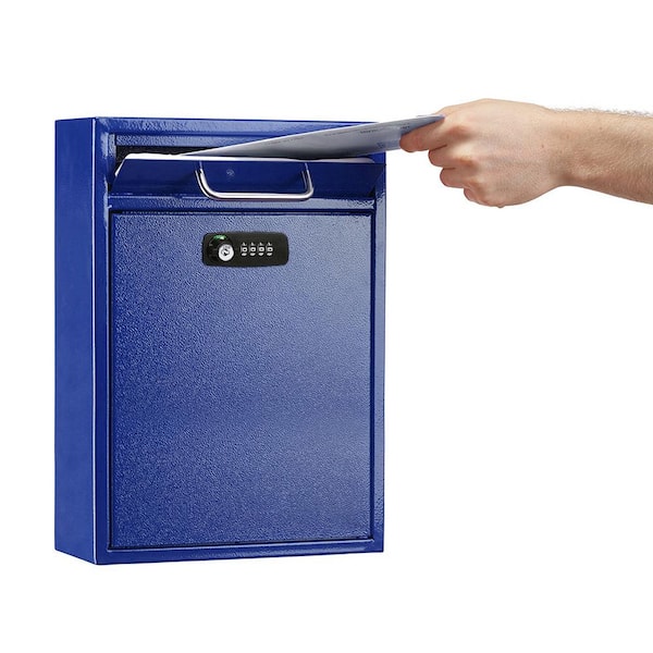 Blue Large Drop Box Wall Mounted Locking Mail Box with Key and Combination lock