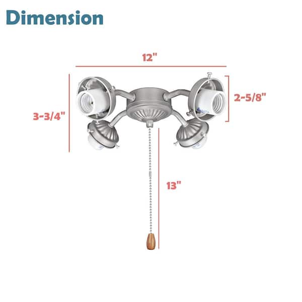 4-Light Brushed Nickel Ceiling Fan Fitter LED Light Kit 4-Light Brushed Nickel Ceiling Fan Fitter LED Light Kit