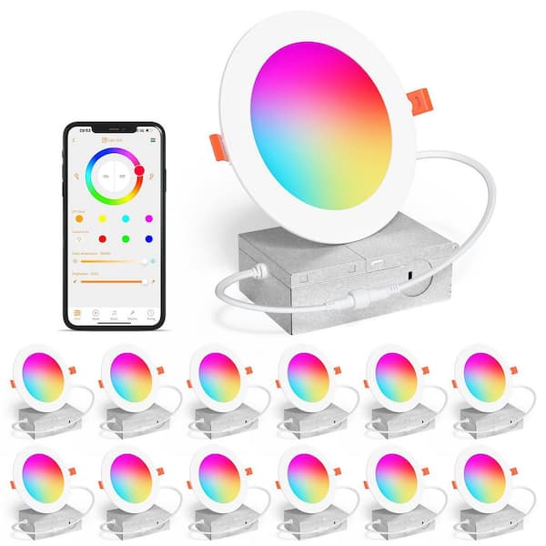 4 in. Smart Recessed Ceiling Light 12-Watt RGBCW Color Changing Dimmable Bluetooth Integrated LED Recessed Trim(12-Pack)