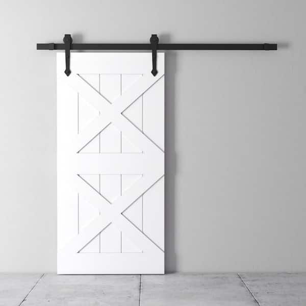 83 in. x 40 in. Double X Panel, White Wood Barn Door with Solid Core and Hardware Included