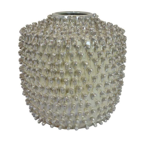 Benjara Gray Urn Ceramic Accent Vase with Studded Accents