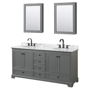 Deborah 72 in. W x 22 in. D x 35 in. H Double Bath Vanity in Dark Gray with White Carrara Marble Top and Med Cab Mirrors
