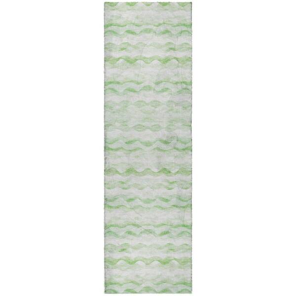 Dream Shag Premium Machine Washable Abstract ADS195 Green 2 ft. x 7 ft. Runner Rug