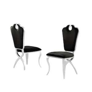 Lexim Black Velvet Dining Chairs in Silver (Set of 2)
