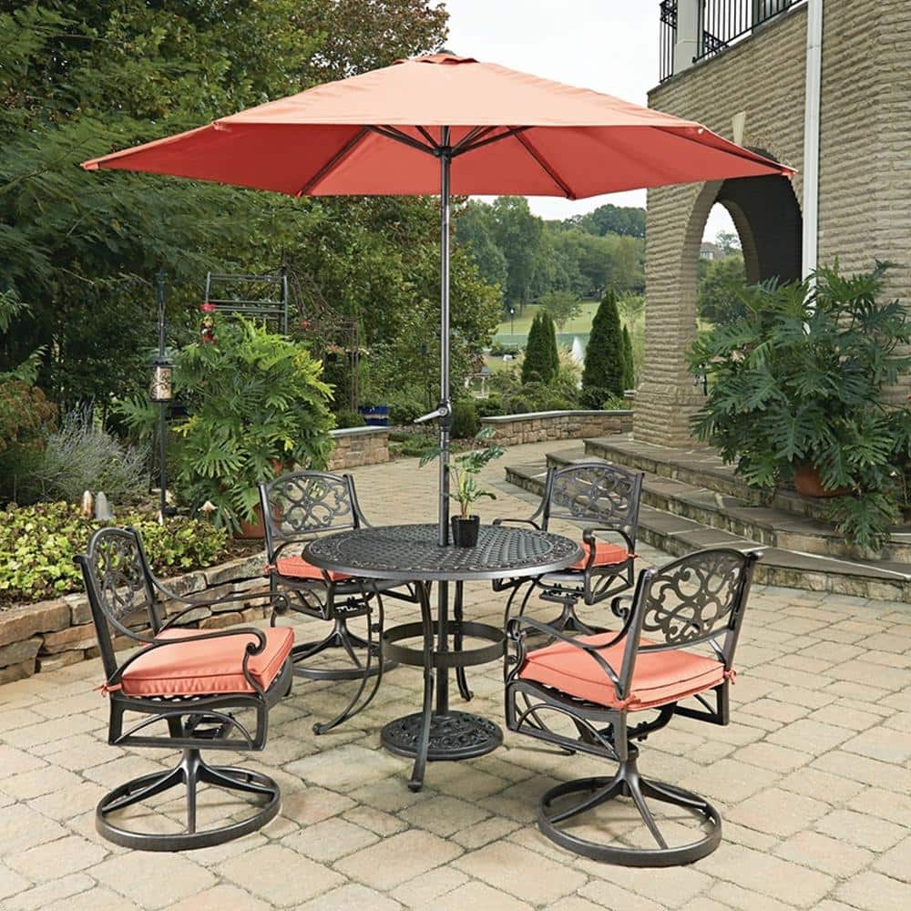 HOMESTYLES Sanibel Rust Bronze 7-Piece Cast Aluminum Round Outdoor ...